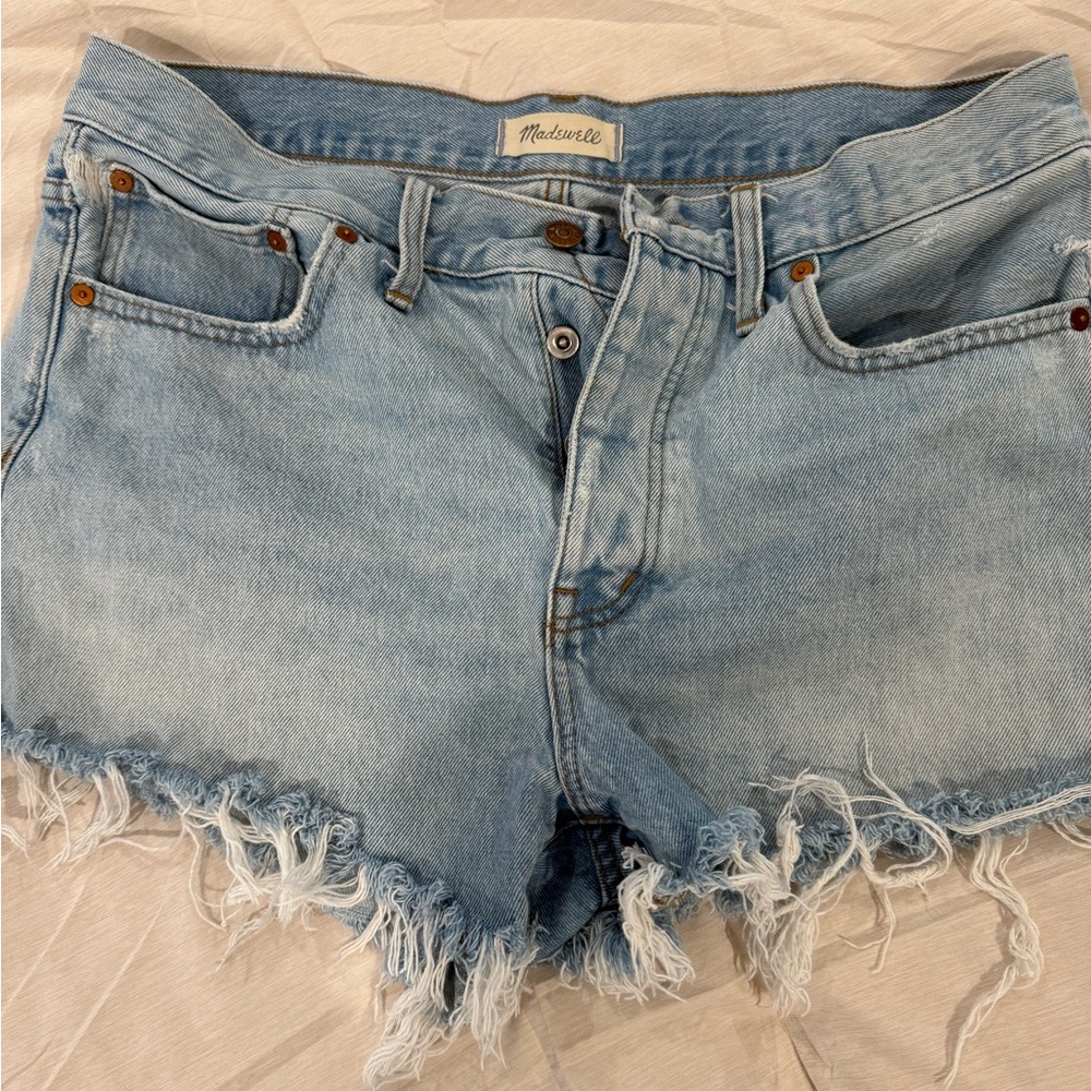 Madewell Frayed Hem Light Blue Jean Shorts